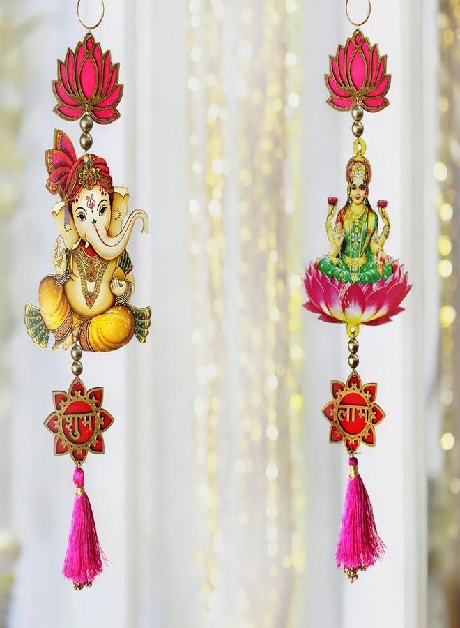 9Dzine Shubh Labh Lotus Laxmi Ganesh Hangings For Diwali Decoration 1 Pair | Traditional Thoranam For Main Door Entrance Pooja Room Mandir | Lotus Hanging For Home Decor Items Festival, 11 Cm - Image 2